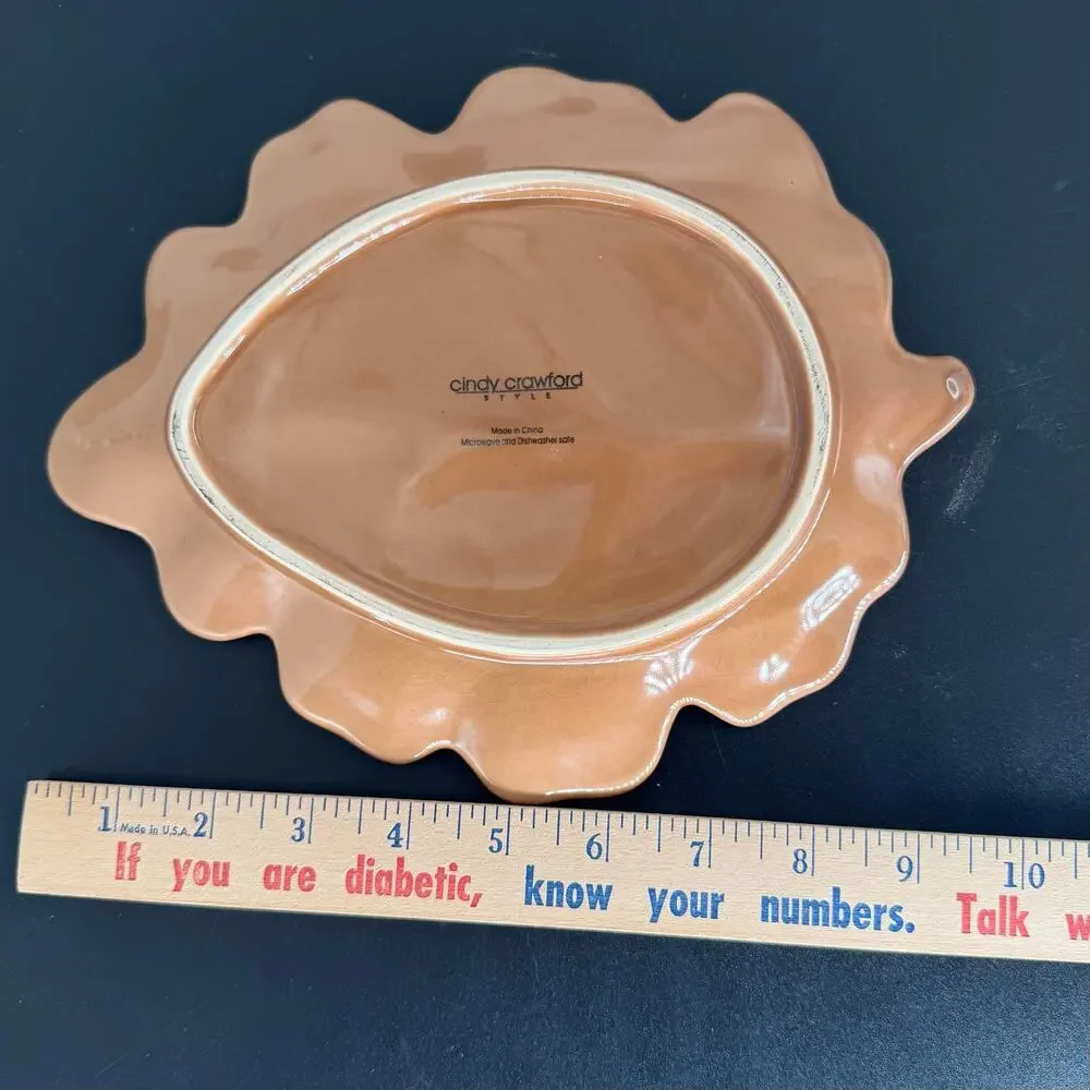 Cindy Crawford Harvest Leaf Platter Brown Stoneware Ceramic Autumn Fall Plate